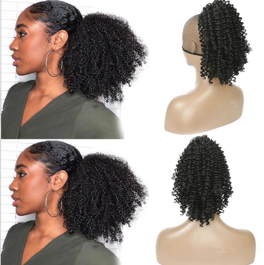 Afro Kinky Curly Ponytail African Wigs Short Wrap Synthetic clip in Ponytail Hair Extensions