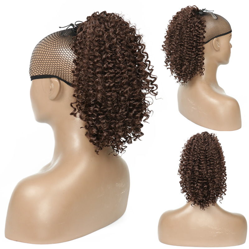 Afro Kinky Curly Ponytail African Wigs Short Wrap Synthetic clip in Ponytail Hair Extensions