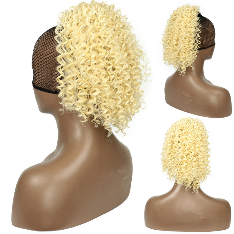 Afro Kinky Curly Ponytail African Wigs Short Wrap Synthetic clip in Ponytail Hair Extensions