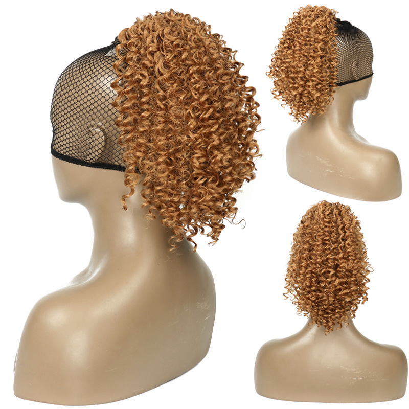 Afro Kinky Curly Ponytail African Wigs Short Wrap Synthetic clip in Ponytail Hair Extensions
