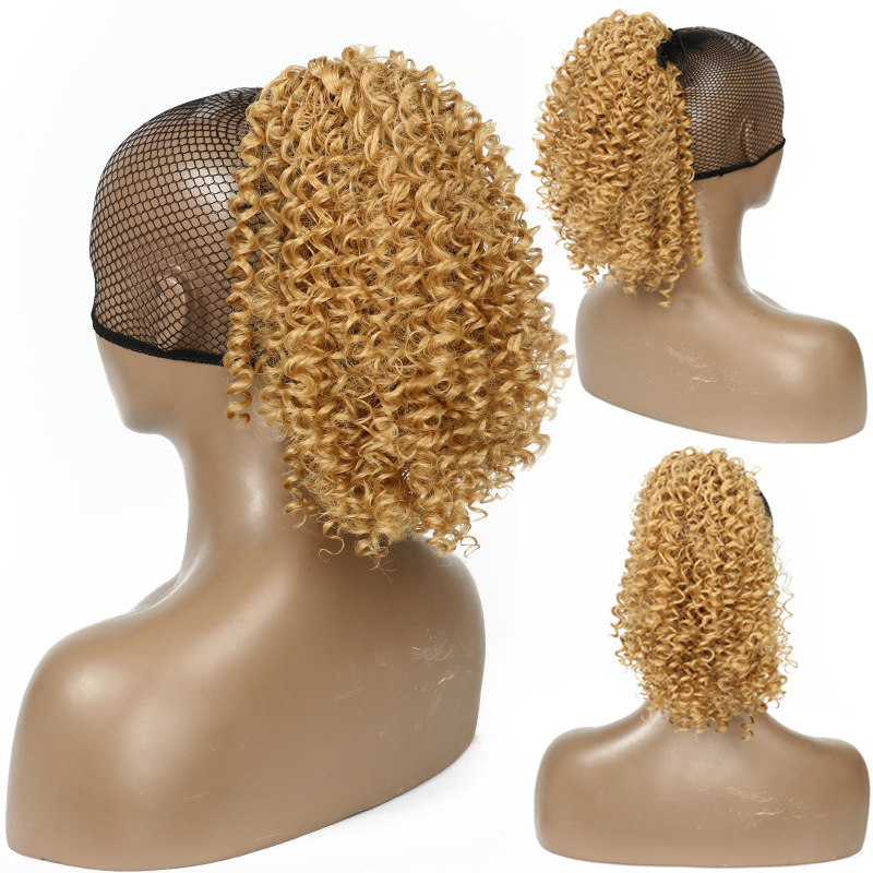 Afro Kinky Curly Ponytail African Wigs Short Wrap Synthetic clip in Ponytail Hair Extensions