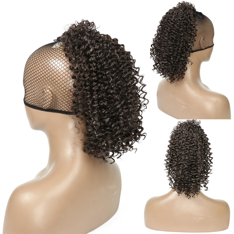 Afro Kinky Curly Ponytail African Wigs Short Wrap Synthetic clip in Ponytail Hair Extensions