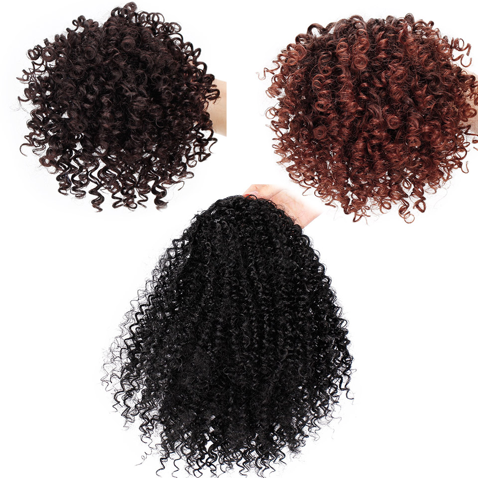 Afro Kinky Curly Ponytail African Wigs Short Wrap Synthetic clip in Ponytail Hair Extensions
