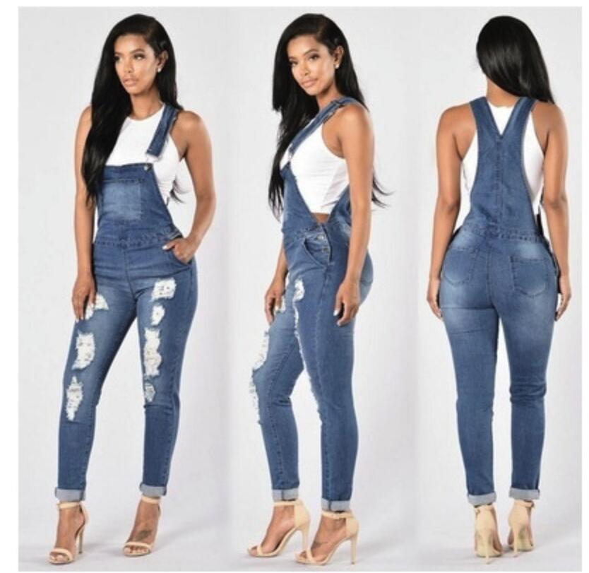 Denim Women Overalls High Waist Ripped Jeans Woman Jumpsuits Stretch Denim Pants Female Trousers