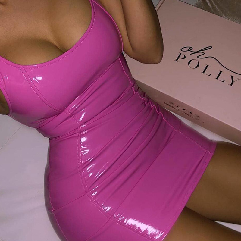 Hot pink pu dress best sale