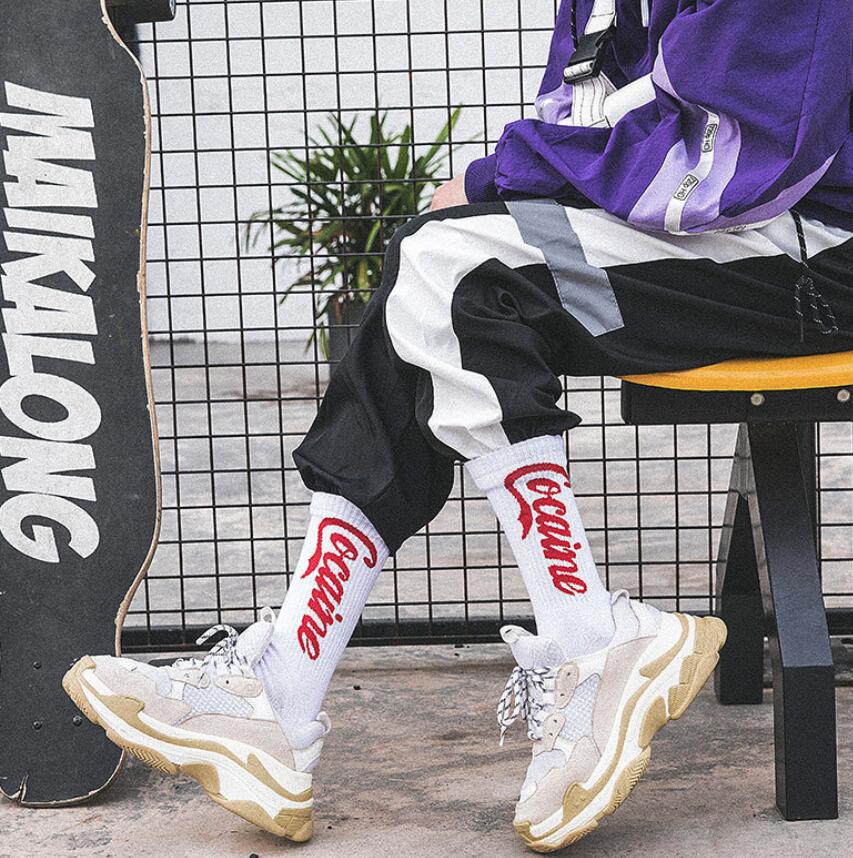 1 Pair Men Fashion Flame Pattern Hip Hop Funny Socks Harajuku Socks Street Skateboard Cotton Socks