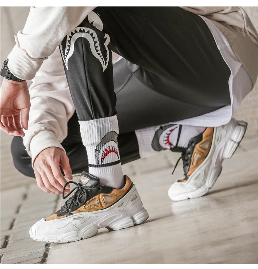 1 Pair Men Fashion Flame Pattern Hip Hop Funny Socks Harajuku Socks Street Skateboard Cotton Socks