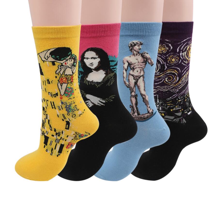 Happy Socks Men Funny Art Dress Socks Color Lot Women Fashion Socks Set Print Van Gogh Art Socks