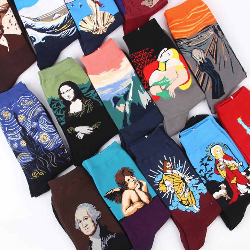 Happy Socks Men Funny Art Dress Socks Color Lot Women Fashion Socks Set Print Van Gogh Art Socks