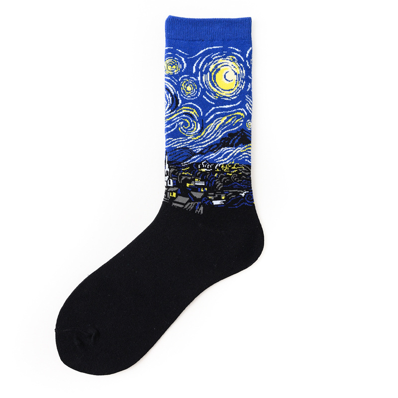 Happy Socks Men Funny Art Dress Socks Color Lot Women Fashion Socks Set Print Van Gogh Art Socks