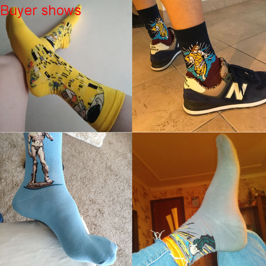 Happy Socks Men Funny Art Dress Socks Color Lot Women Fashion Socks Set Print Van Gogh Art Socks