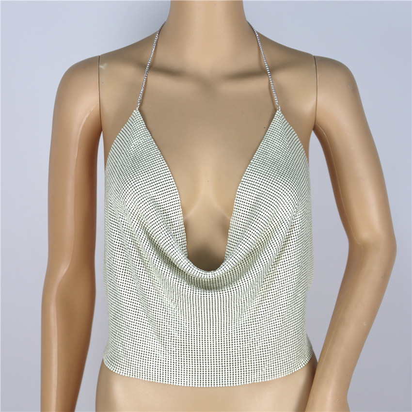 Sexy Backless Sequins Women Crop Tops Halter Tank Camis Cropped Bra Crop Top Strap Ladies Party Vest