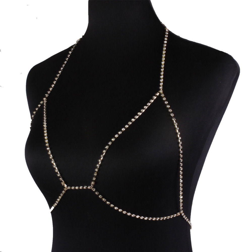 New Sexy Crystal Body Chain Women Rhinestone Body Bra Sparkle Beach Bikini Chain Body Jewelry