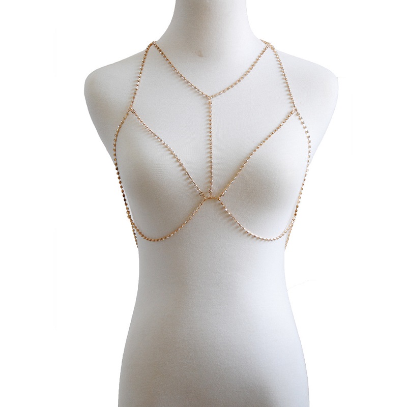 Bikini Body Chain Exclusive Custom Sexy Metal Body Chain Breast Bra Hollow Statement Choker Collars