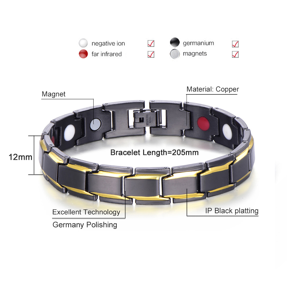 Magnetic Hematite Copper Bracelet Men Health Bracelets With Buckle Clasp Therapy Bangles Jewelry