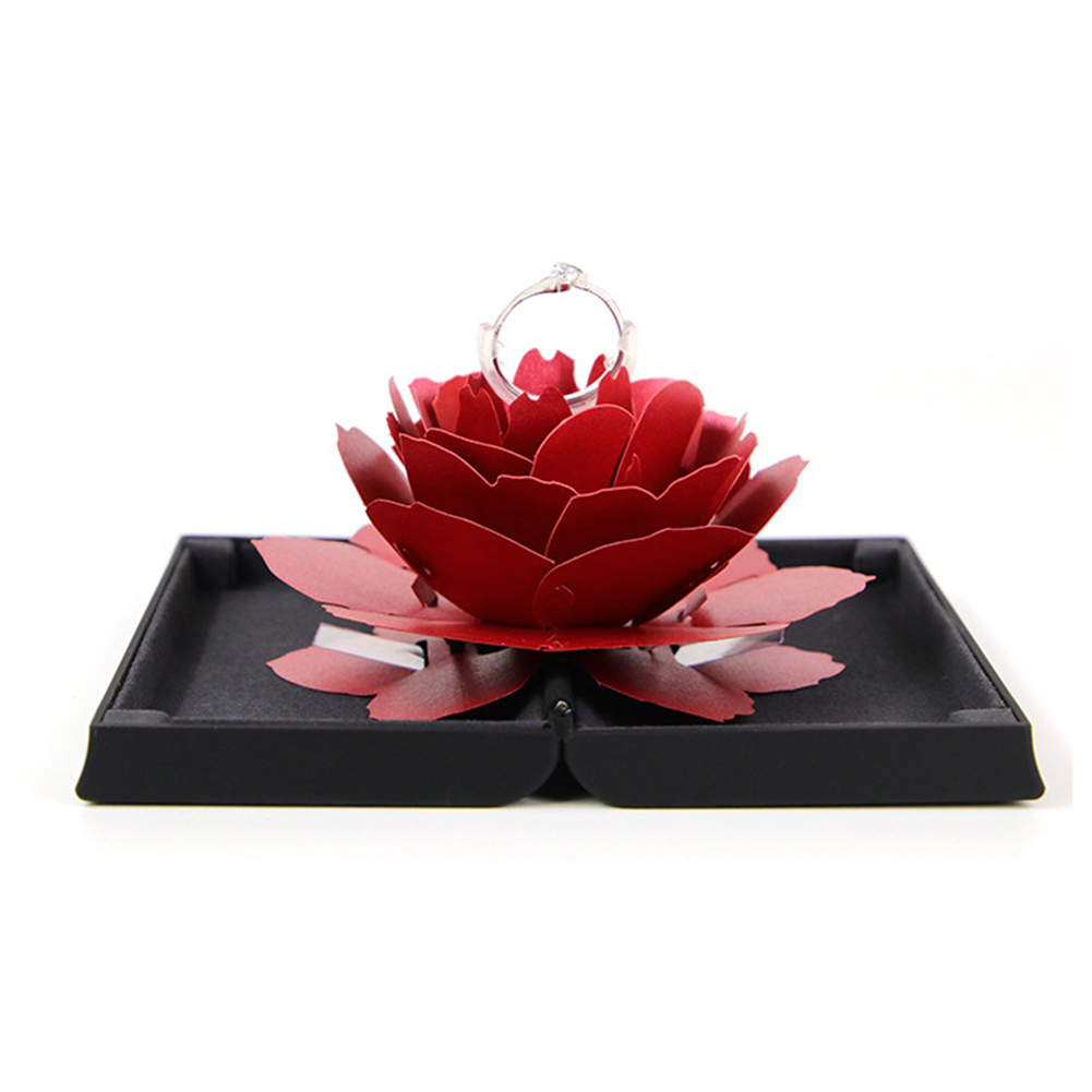Unique Pop Up Rose Wedding Rings Box Surprise Jewelry Storage Holder Valentine&apos;s day Gift Boxes