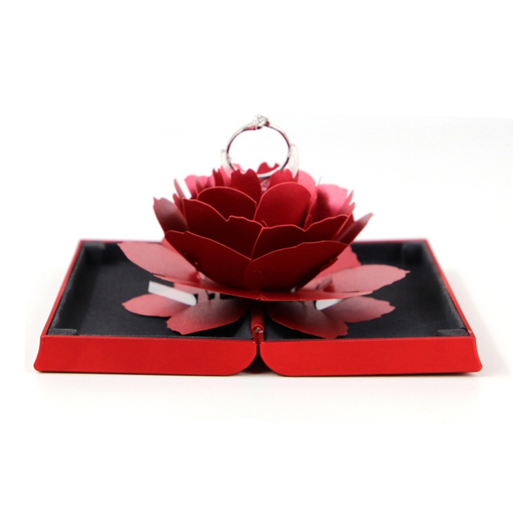 Unique Pop Up Rose Wedding Rings Box Surprise Jewelry Storage Holder Valentine&apos;s day Gift Boxes