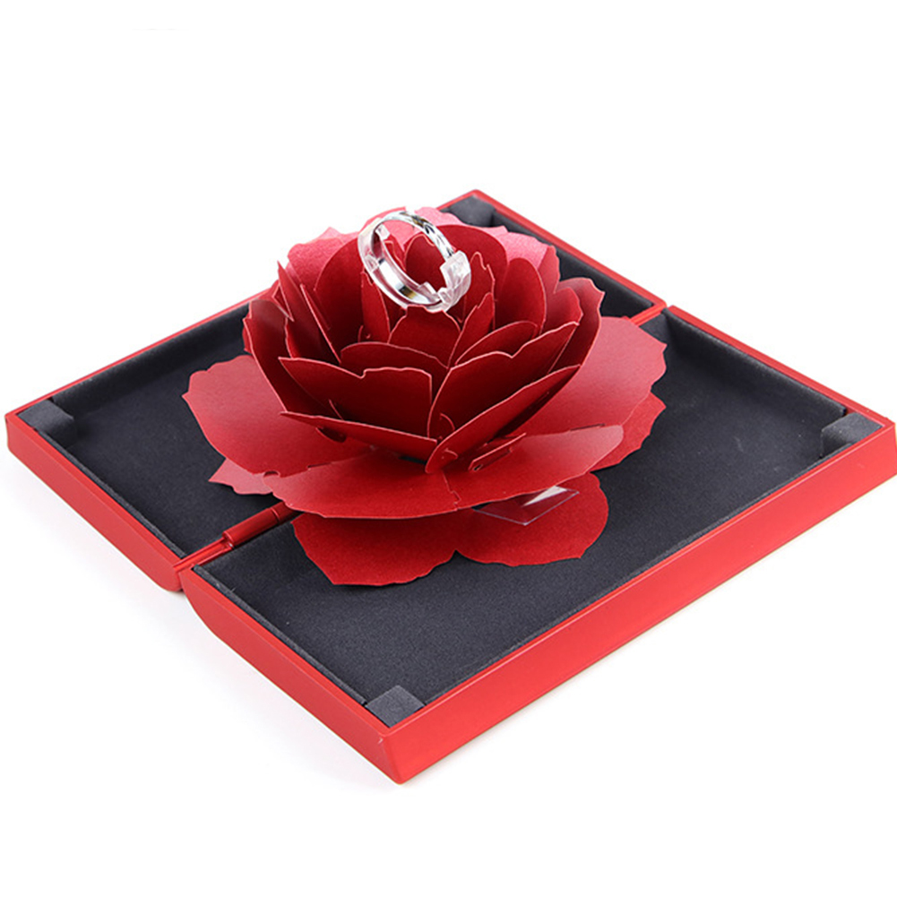 Unique Pop Up Rose Wedding Rings Box Surprise Jewelry Storage Holder Valentine&apos;s day Gift Boxes