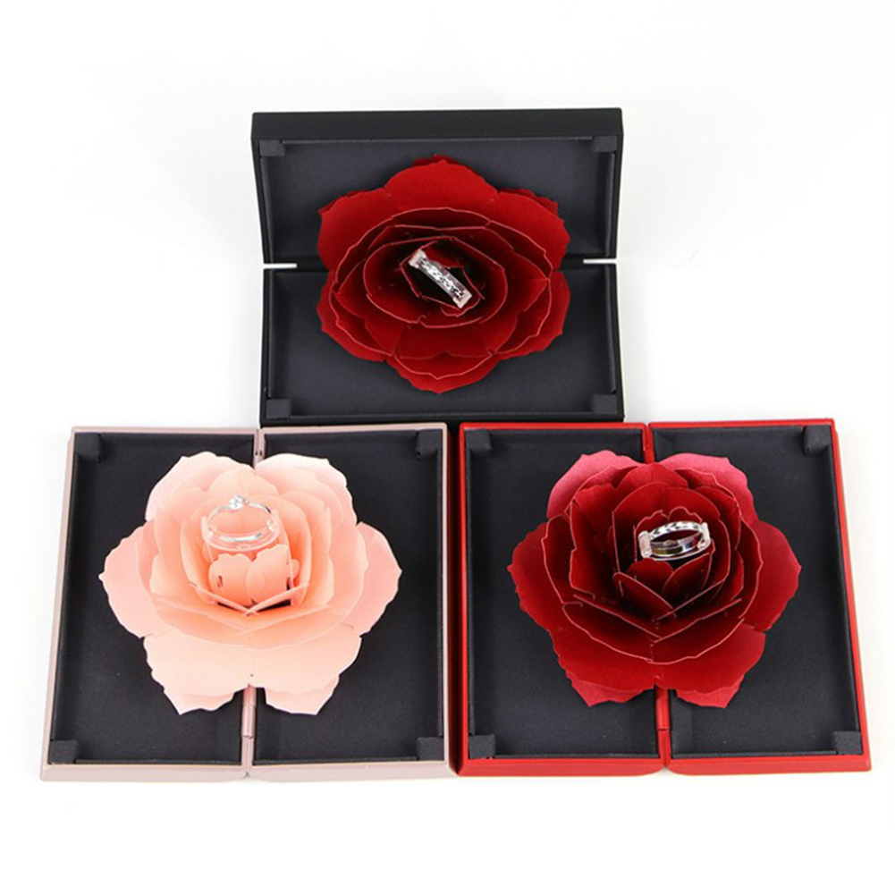 Unique Pop Up Rose Wedding Rings Box Surprise Jewelry Storage Holder Valentine&apos;s day Gift Boxes