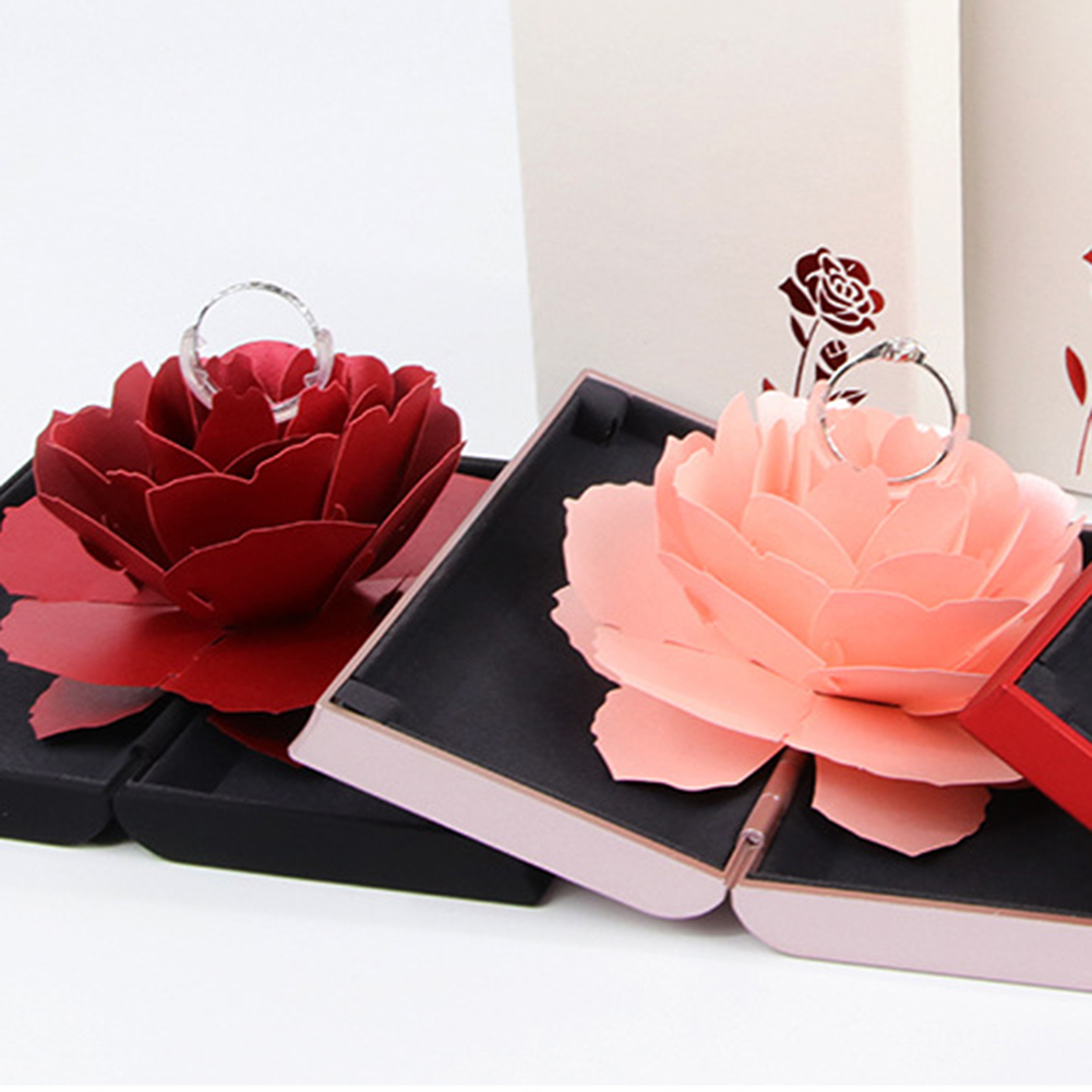 Unique Pop Up Rose Wedding Rings Box Surprise Jewelry Storage Holder Valentine&apos;s day Gift Boxes