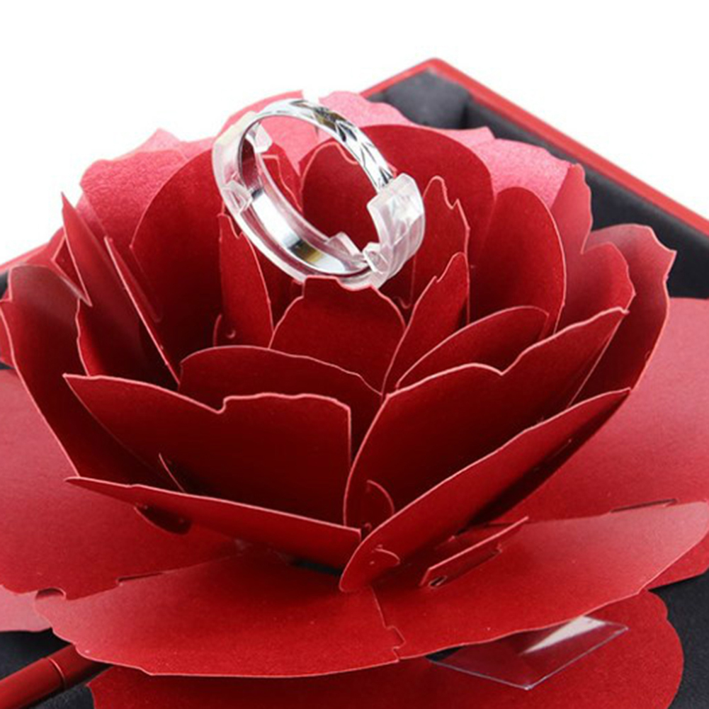 Unique Pop Up Rose Wedding Rings Box Surprise Jewelry Storage Holder Valentine&apos;s day Gift Boxes