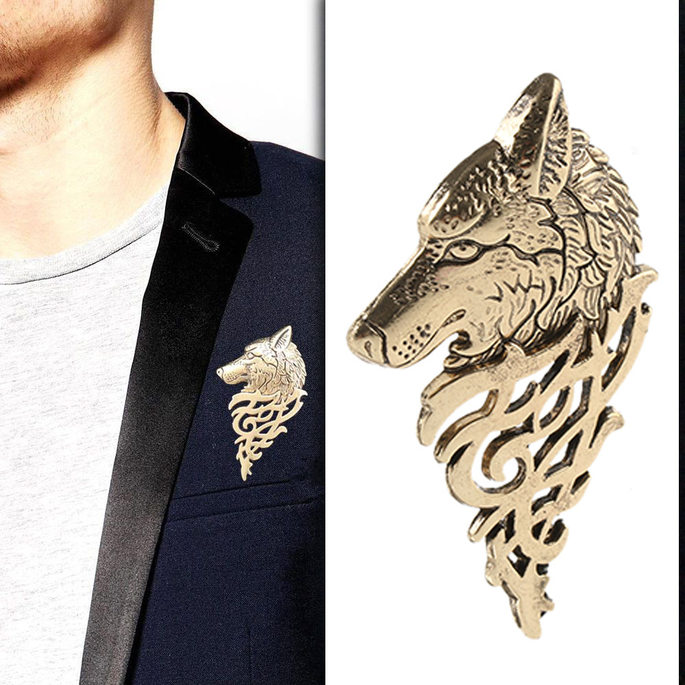 1Pc Charming Vintage Men Punk Wolf Badge Brooch Lapel Pin Shirt Suit Collar Jewelry Gift Men