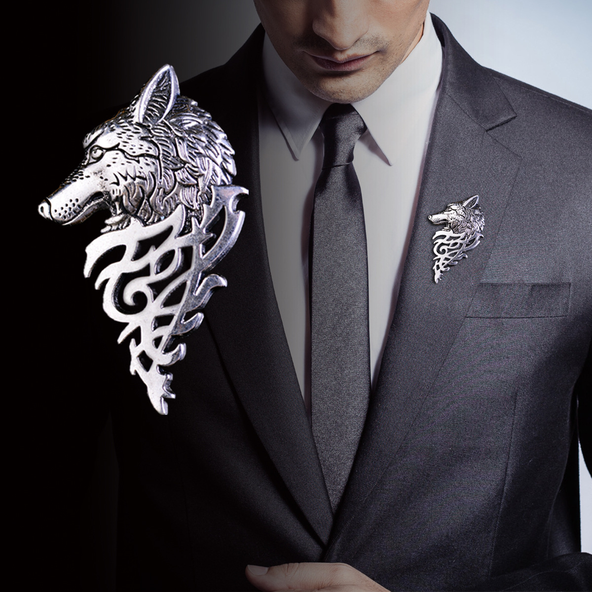 1Pc Charming Vintage Men Punk Wolf Badge Brooch Lapel Pin Shirt Suit Collar Jewelry Gift Men