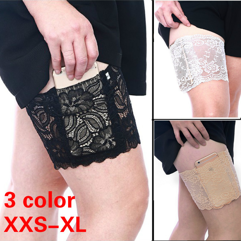 1Pc Thigh Bands Sexy Lace Flower Women Anti-skid Sock Thigh Garters Leg Warmers Cuffs Phone Pocket