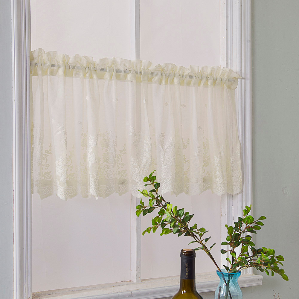 Lace Jacquard Window Curtains Lace Hem Coffee Short Curtain Kitchen Cabinet Door Bedroom Home Decor