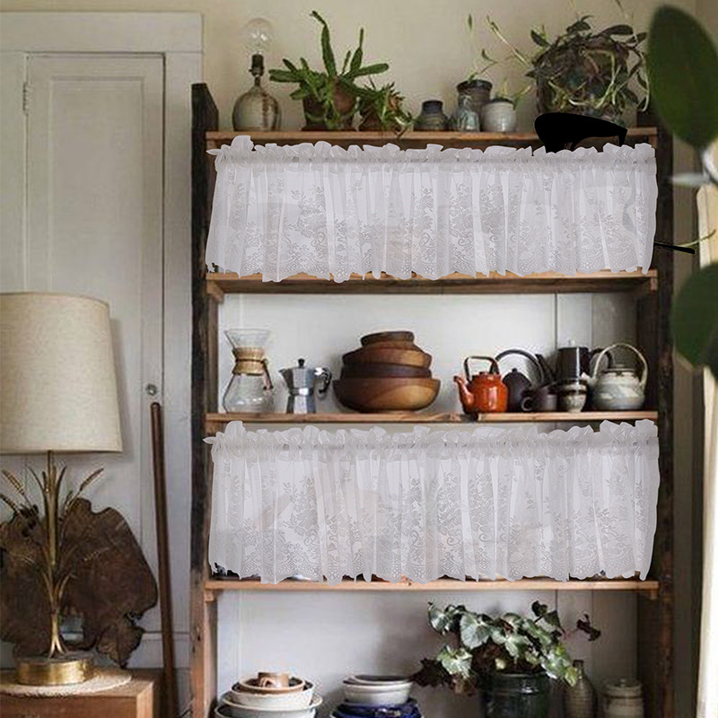 Lace Jacquard Window Curtains Lace Hem Coffee Short Curtain Kitchen Cabinet Door Bedroom Home Decor