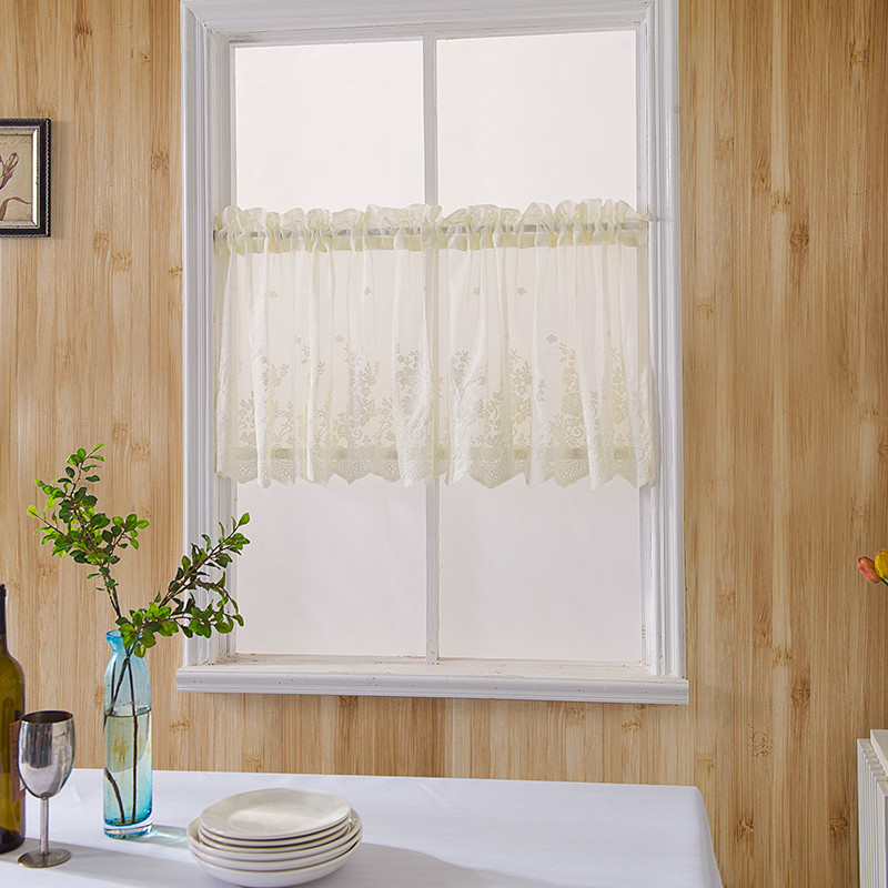 Lace Jacquard Window Curtains Lace Hem Coffee Short Curtain Kitchen Cabinet Door Bedroom Home Decor