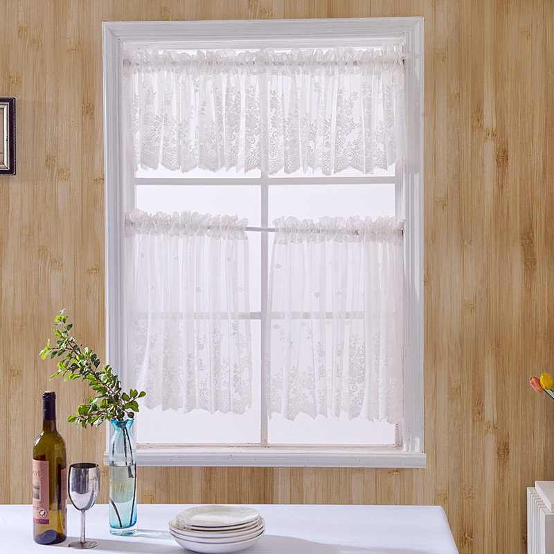 Lace Jacquard Window Curtains Lace Hem Coffee Short Curtain Kitchen Cabinet Door Bedroom Home Decor