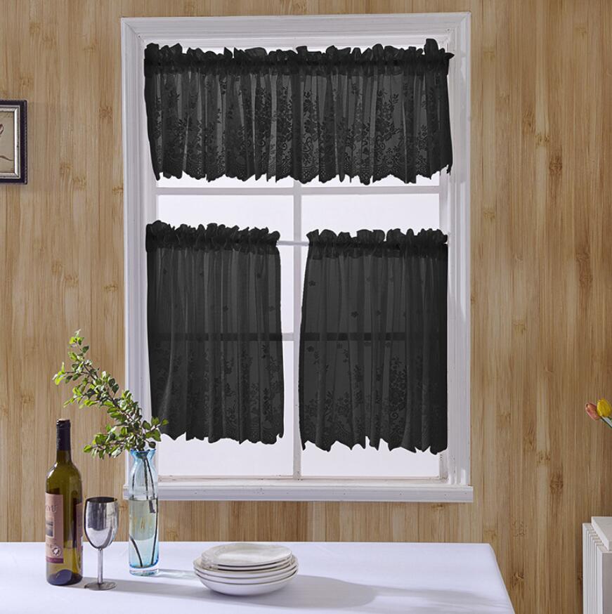 Lace Jacquard Window Curtains Lace Hem Coffee Short Curtain Kitchen Cabinet Door Bedroom Home Decor