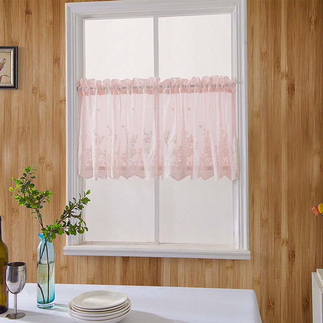 Lace Jacquard Window Curtains Lace Hem Coffee Short Curtain Kitchen Cabinet Door Bedroom Home Decor