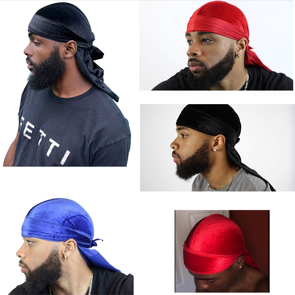 Unisex Men Women Breathable Bandana Hat Velvet Durag Doo Rag Long Tail Headwrap Chemo Cap