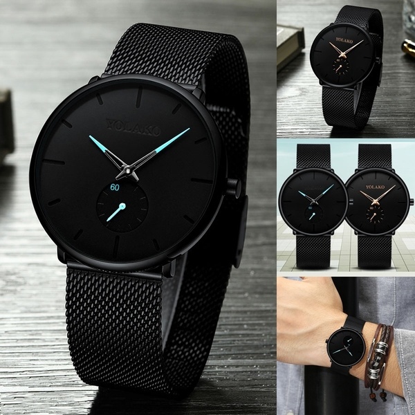 Men Classic Wristwatch Alloy Mesh Belt Ultra Men&apos;s Watches Business Leather Quartz Watches Gifts