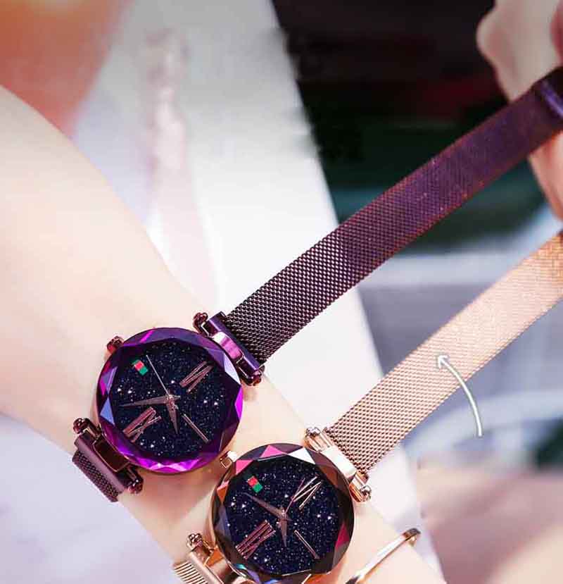 Luxury Rose Gold Women&apos;s Watches Magnet Starry Sky Wrist Watches For Ladies Women Wristwatch Gift