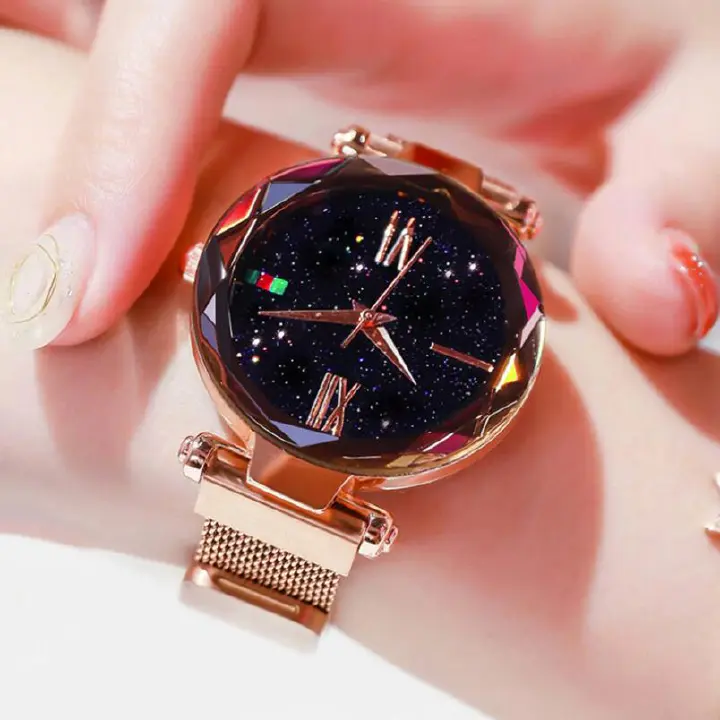 Luxury Rose Gold Women&apos;s Watches Magnet Starry Sky Wrist Watches For Ladies Women Wristwatch Gift