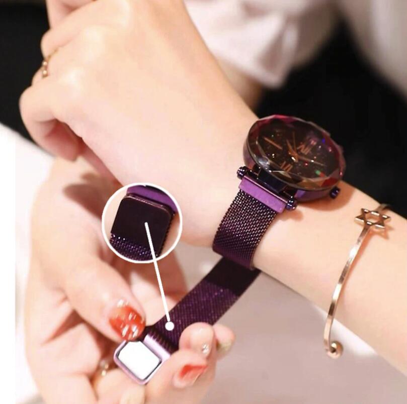Luxury Rose Gold Women&apos;s Watches Magnet Starry Sky Wrist Watches For Ladies Women Wristwatch Gift