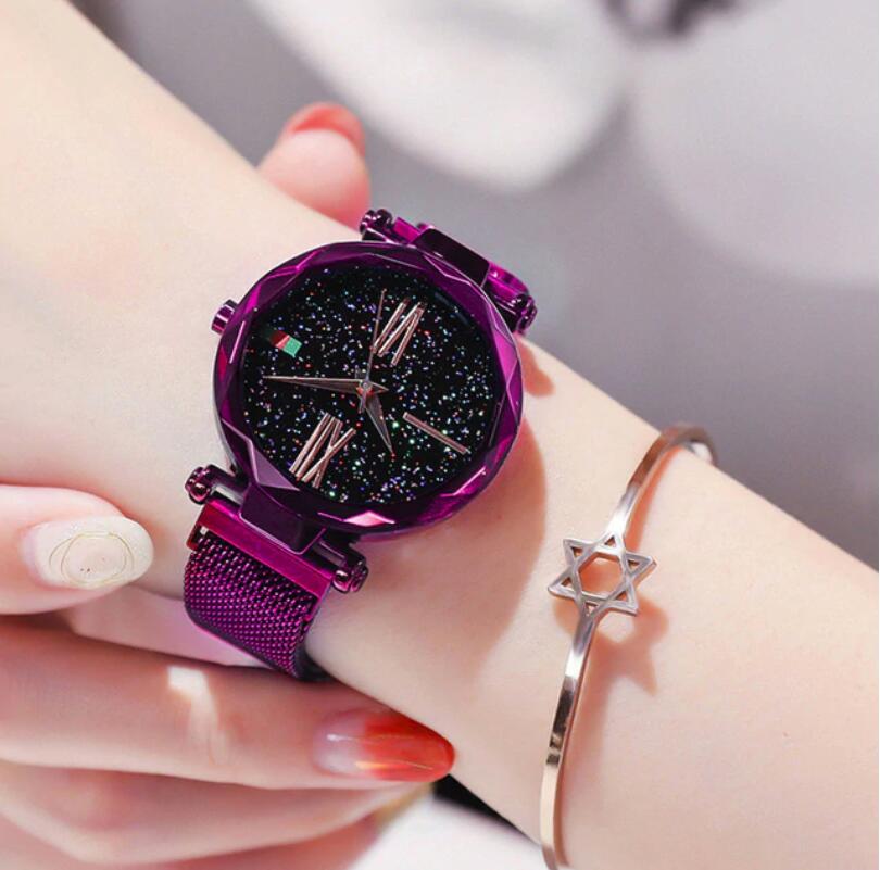 Luxury Rose Gold Women&apos;s Watches Magnet Starry Sky Wrist Watches For Ladies Women Wristwatch Gift