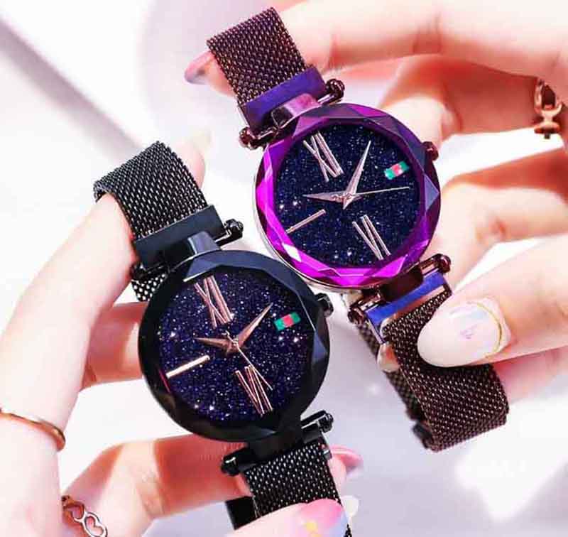 Luxury Rose Gold Women&apos;s Watches Magnet Starry Sky Wrist Watches For Ladies Women Wristwatch Gift