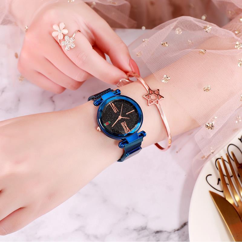 Luxury Rose Gold Women&apos;s Watches Magnet Starry Sky Wrist Watches For Ladies Women Wristwatch Gift