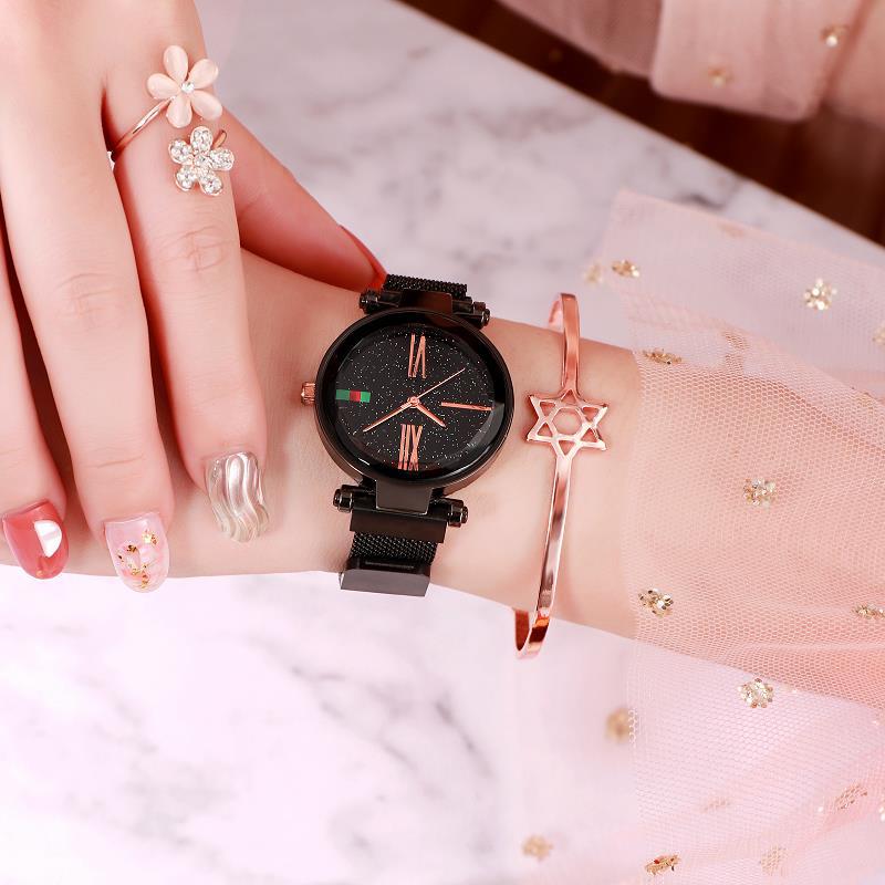 Luxury Rose Gold Women&apos;s Watches Magnet Starry Sky Wrist Watches For Ladies Women Wristwatch Gift