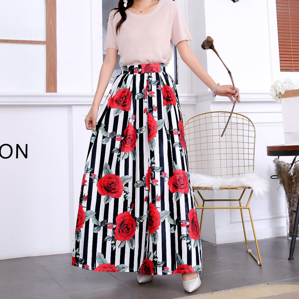Skirts Women High Waist Pockets Long Skirts Vintage Chic Floral Printed Maxi Skirt Plus size Dresses