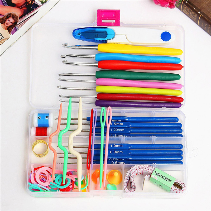 57 in 1 Full Set 16 Size Crochet Hooks Needles Stitches Knitting Craft Case Crochet Set Sewing Tools