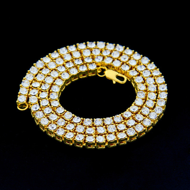 Men Hip Hop Bling Bling Iced Out Tennis Chains Necklaces Luxury Gold Men Chain Fashion Jewelry