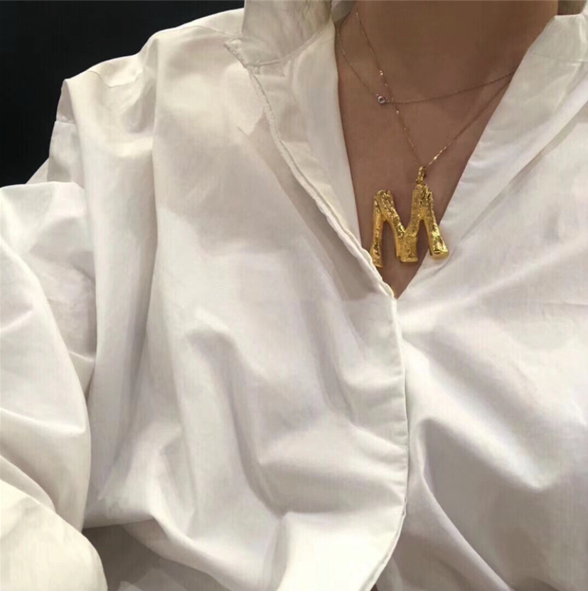 Initial Letters Necklace Women Gold Chain Fashion Long Necklaces Big Pendant Boho Statement Necklace