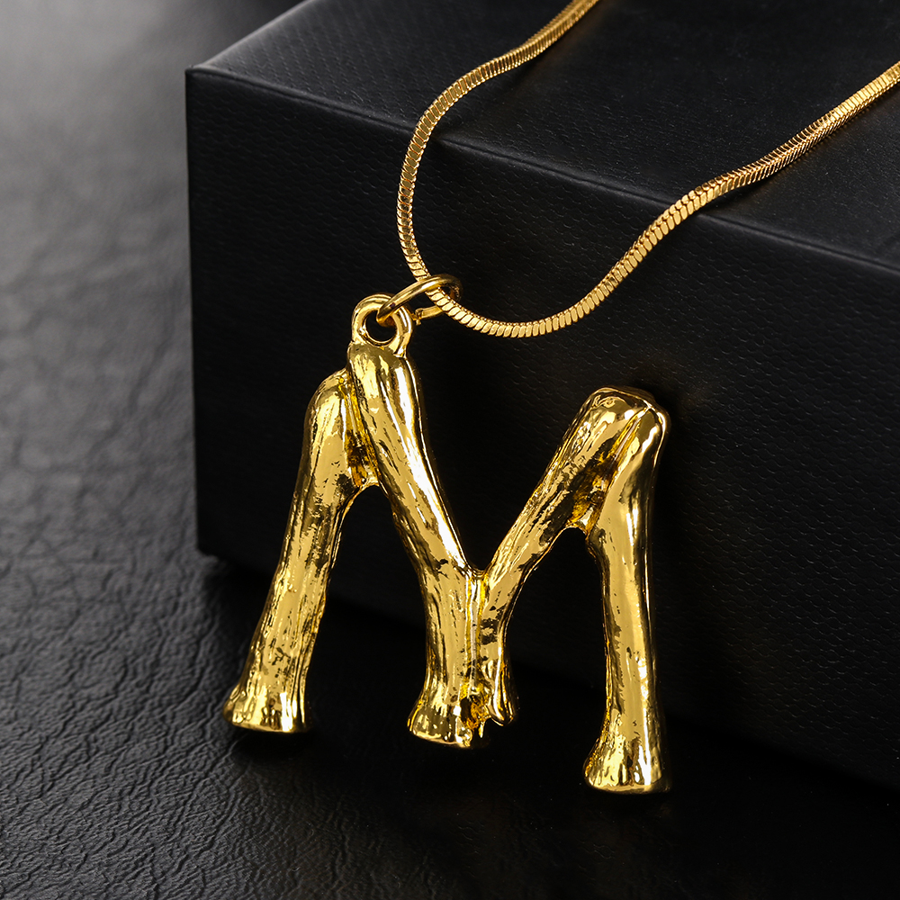Initial Letters Necklace Women Gold Chain Fashion Long Necklaces Big Pendant Boho Statement Necklace