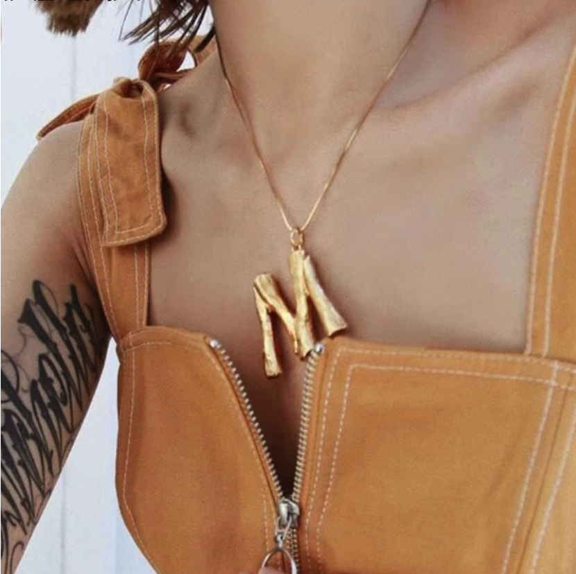 Initial Letters Necklace Women Gold Chain Fashion Long Necklaces Big Pendant Boho Statement Necklace