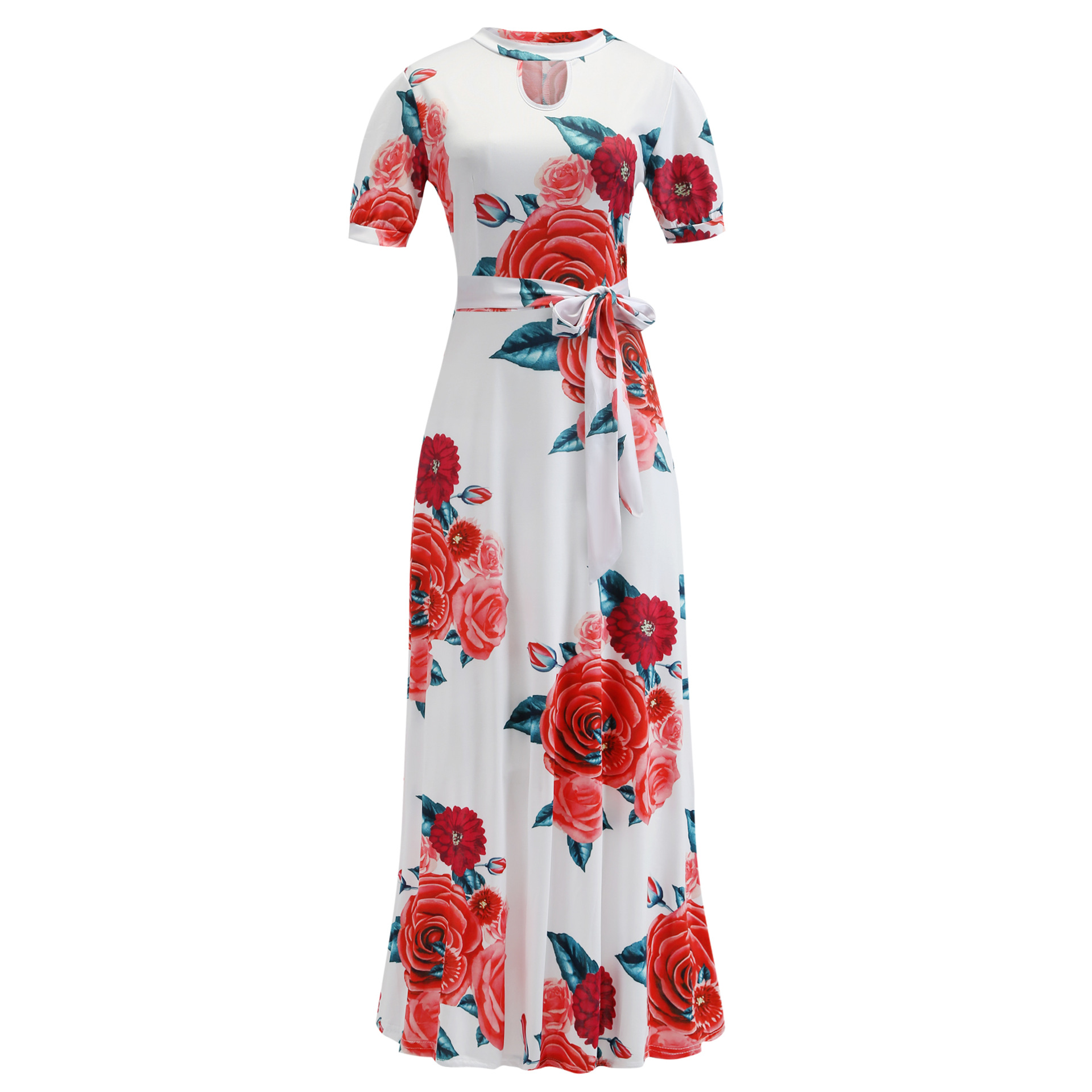 Women Dresses Short Sleeve Long Dress Floral Print Maxi Dress Bandage Elegant Plus Size Long Sleeve Dresses